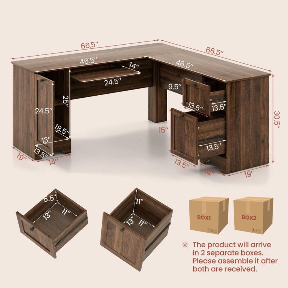 Kadyn - L-Shaped Office Desk with Storage Drawers and Keyboard Tray, Home Office Desks, Gaming Computer Desks for Study - Thumbnail 4