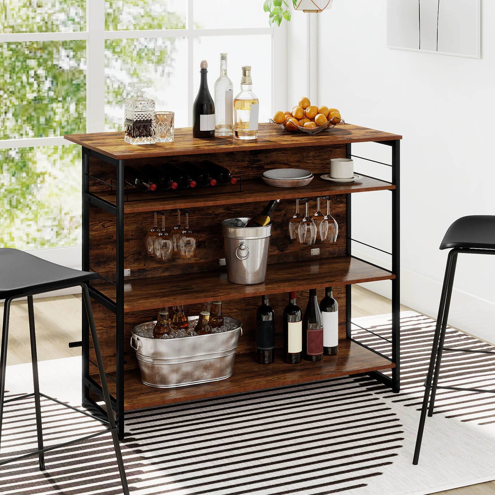 Alt View 4. Costway - Costway Kitchen Island, 4-Tier Mini Bar Table Height Pub Table with Footrest, Wine Rack - Brown.
