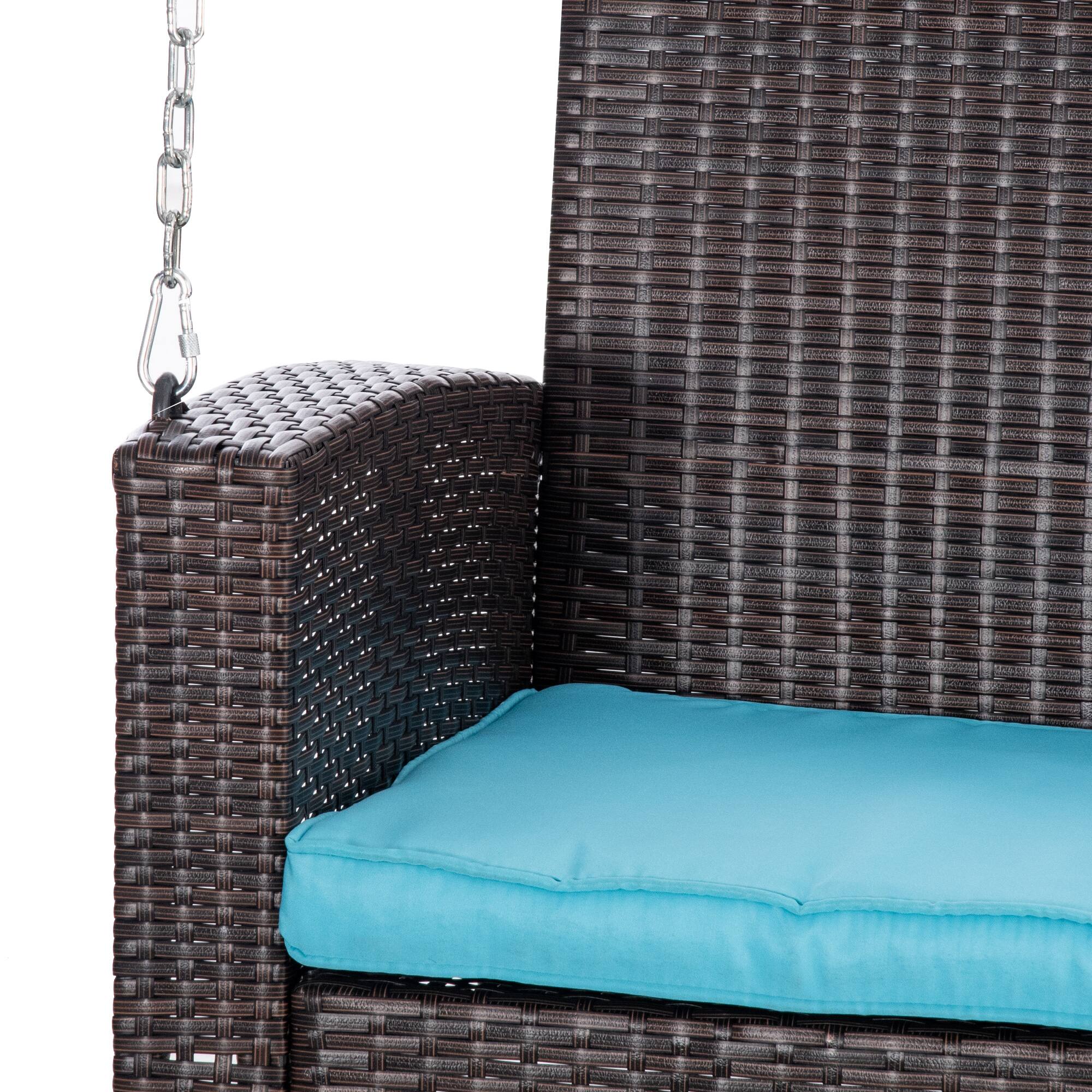 Alt View 8. Outsunny - 2 Person Wicker Hanging Swing Bench, Front Porch Swing Outdoor Chair with Cushions 550 lbs. Weight Capacity - Sky Blue.