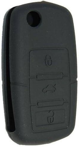 Back. HQRP - Flip key fob shell case 4-button remote with silicone cover, CR2032 battery, screwdriver for Volkswagen - Black.