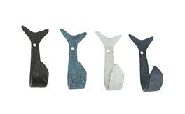 Zeckos - Set of 4 Coastal Color Cast Iron Flipping Fish Decorative Wall Hooks - Nautical