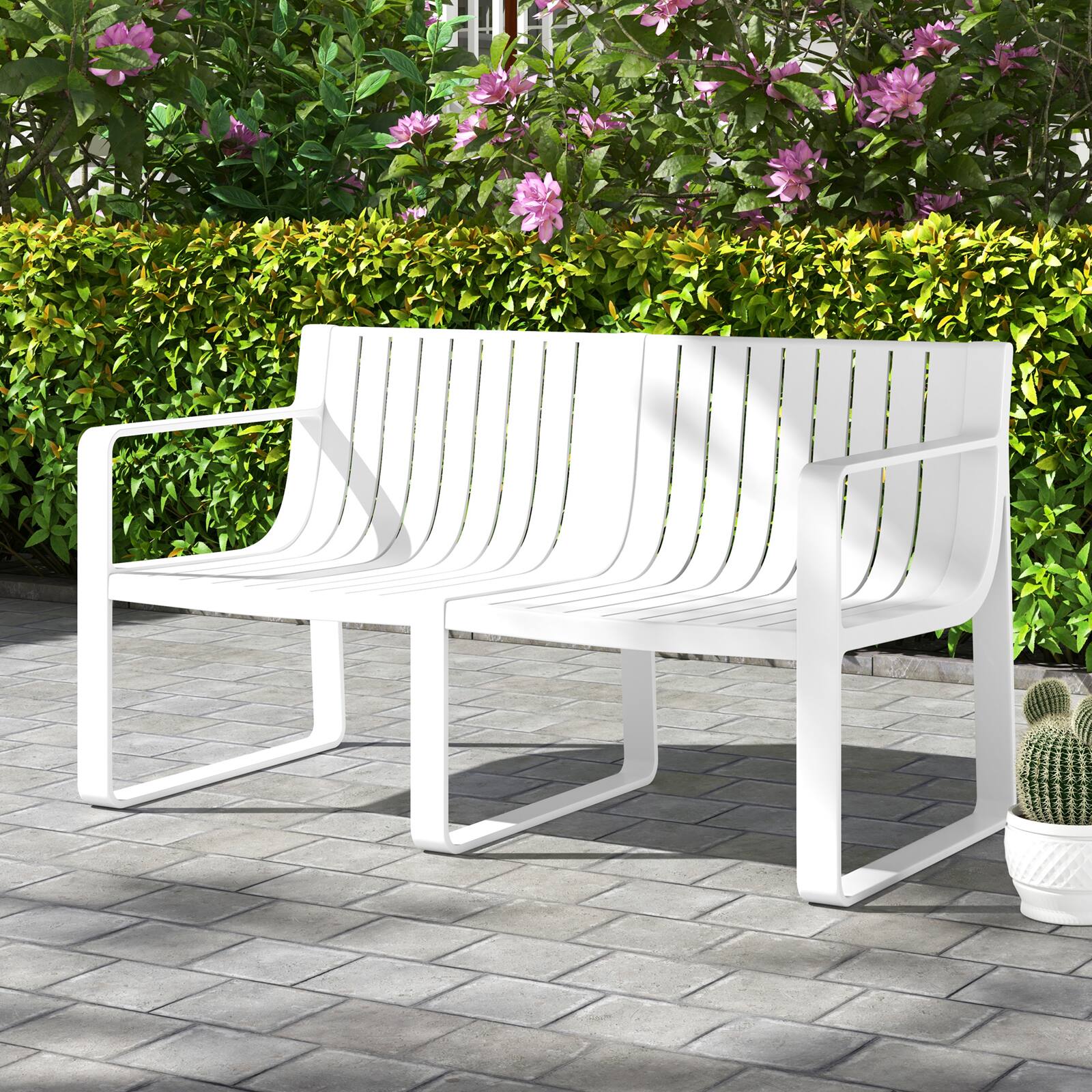 Alt View 1. Gymax - Gymax Patio Loveseat 2-Person Bench w/ Curved Backrest Slatted Design for Backyard White - White.