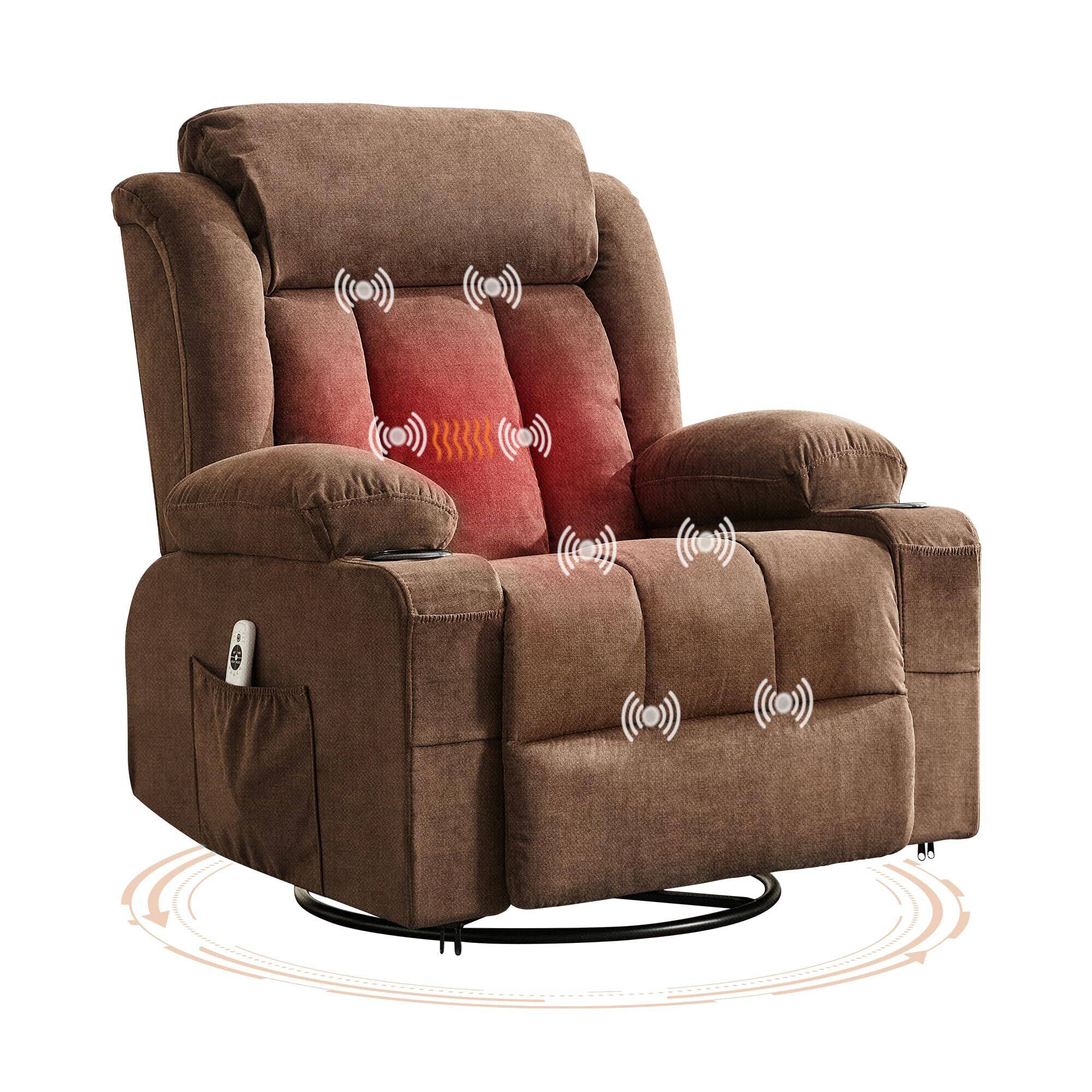 Alt View 8. Acekool - 360° Manual Swivel Recliner Chair with Heat & Massage, 3-Position Recline, Widen Overstuffed Single Sofa - Brown.