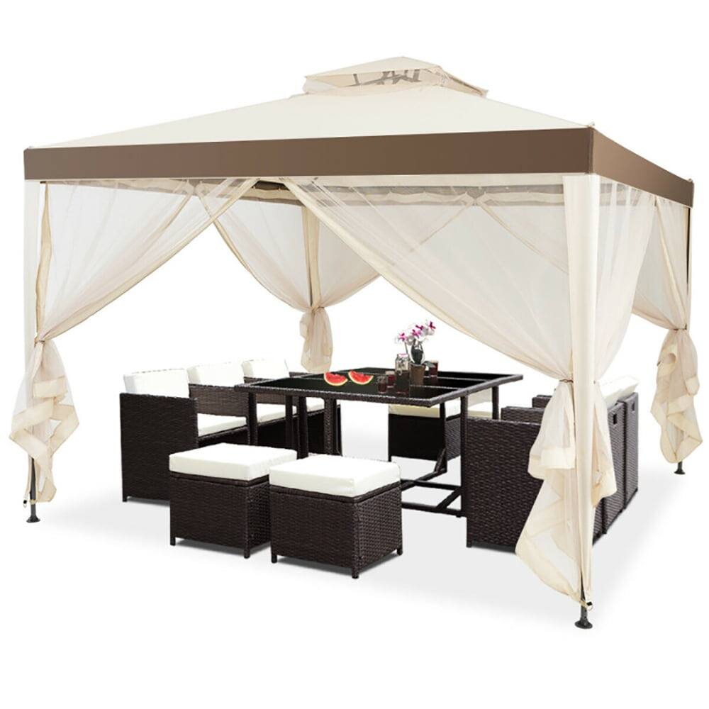 Angle. Kadyn - Canopy Gazebo Tent Shelter Garden Lawn Patio with Mosquito Netting-Beige, Outdoor Gazebo Wedding Party Tent Canopy Tent.