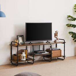 Vecelo - 71" Industrial TV Stand with Adjustable Shelves - Heavy Duty Metal Frame, 55lb Shelf Capacity,Brown - 63"Brown