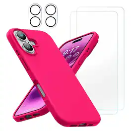 Bundle - Entronix - for iPhone 17 - Silicone Case, 2 Screen Protectors & 2 Camera Lens Protectors - Hot Pink