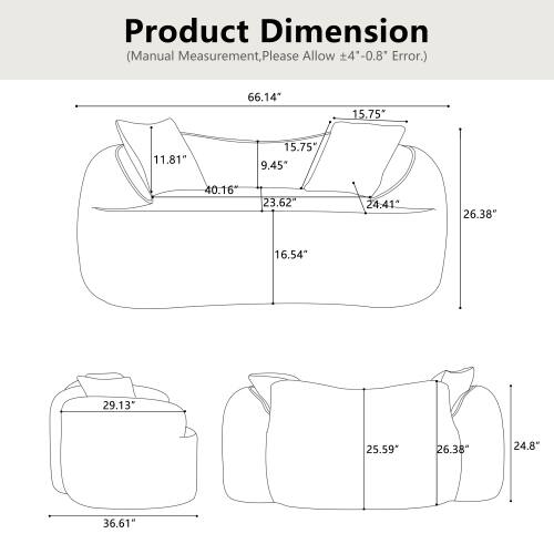 Product Dimension (Manual Measurement, Please Allow ±4"-0.8" Error.)

- 66.14" x 15.75" x 11.81" x 15.75" x 9.45" x 40.16" x 23.62" x 24.41" x 26.38" x 16.54" x 29.13" x 25.59" x 26.38" x 24.8" x 36.61"