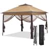 Ainfox - 11x11FT Pop Up Canopy Tent with Mesh Netting,Portable Carry Bag,Stakes & Ropes,Outdoor Gazebo - Brown