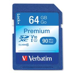 Verbatim - 44024 64GB UHS-I V10 U1 Class 10 Premium SDXC Memory Card Up to 90MB/s Read Speed