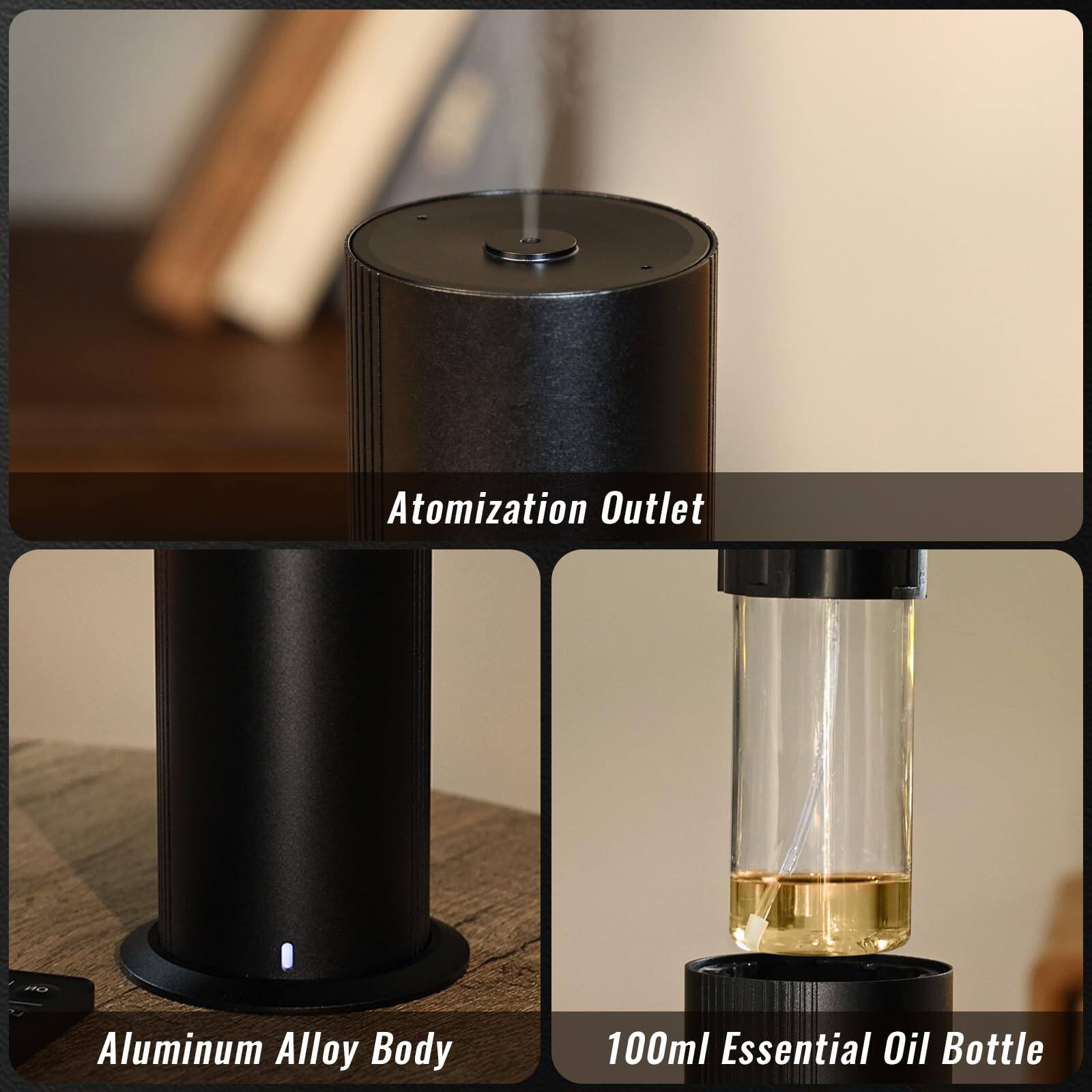 Atomization Outlet  
Aluminum Alloy Body  
100ml Essential Oil Bottle