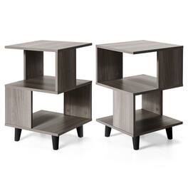 Gymax - 2 PCS Nightstand Set Modern Side End Table Storage Shelf Grey - Gray