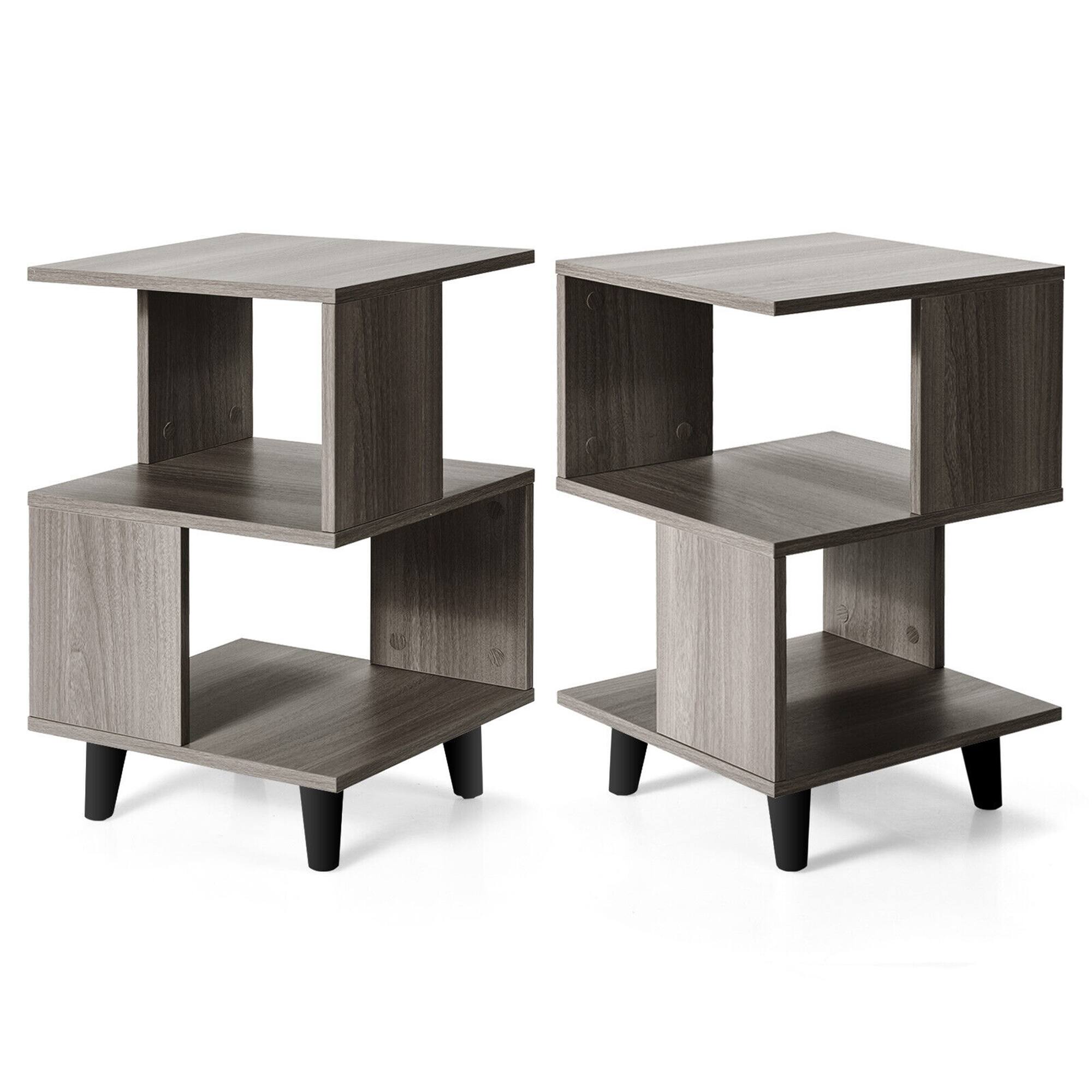 Front. Gymax - Gymax 2 PCS Nightstand Set Modern Side End Table Storage Shelf Grey - Grey.