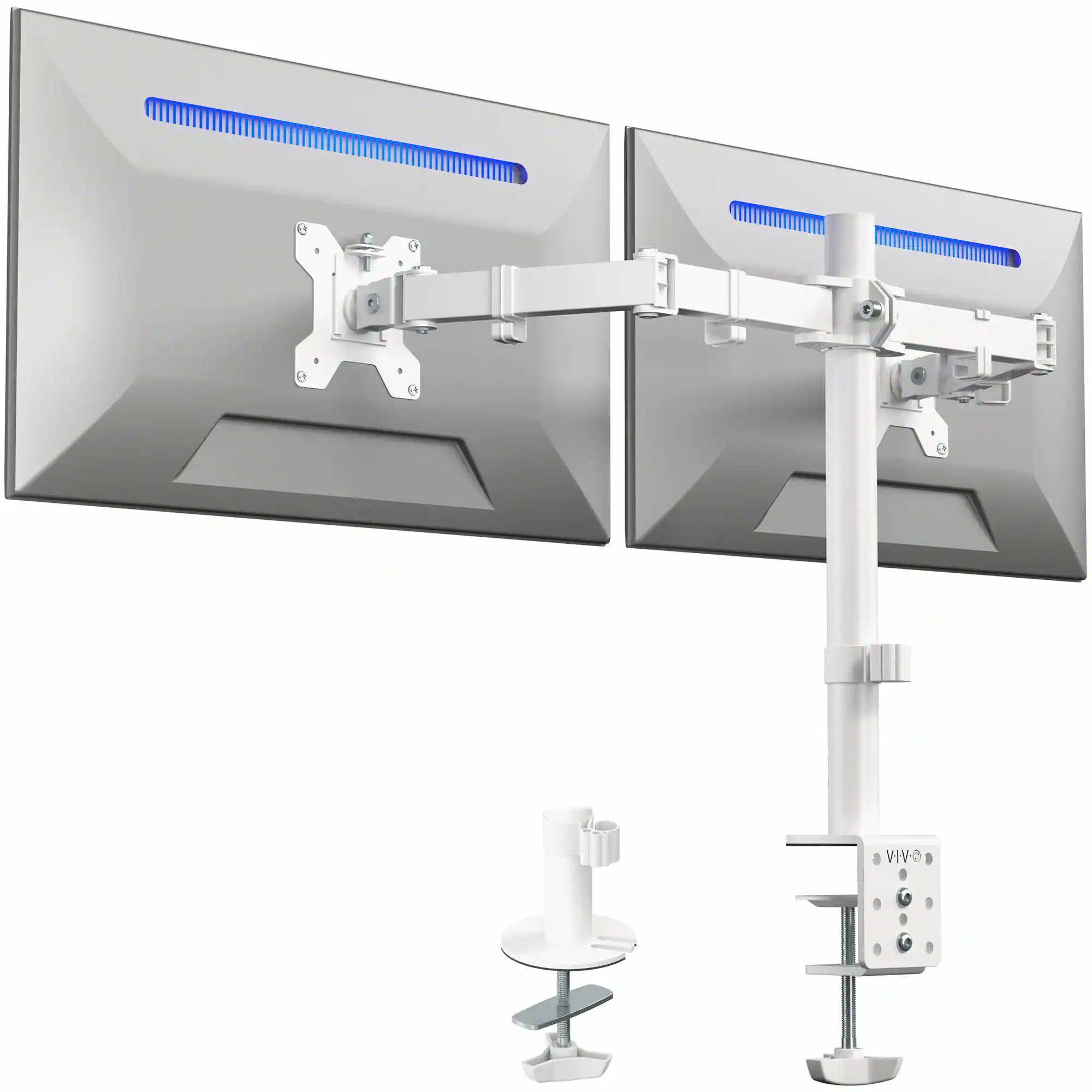 Front. CovertSafe - 13" - 30" Dual Monitor Heavy Duty Adjustable Steel Desk Mount - White Dual Monitor 22lbs.