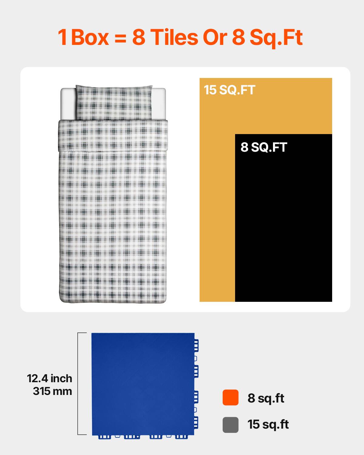 1 Box = 8 Tiles Or 8 Sq.Ft, 15 SQ.FT, 8 SQ.FT, 12.4 inch 315 mm, 8 sq.ft, 15 sq.ft