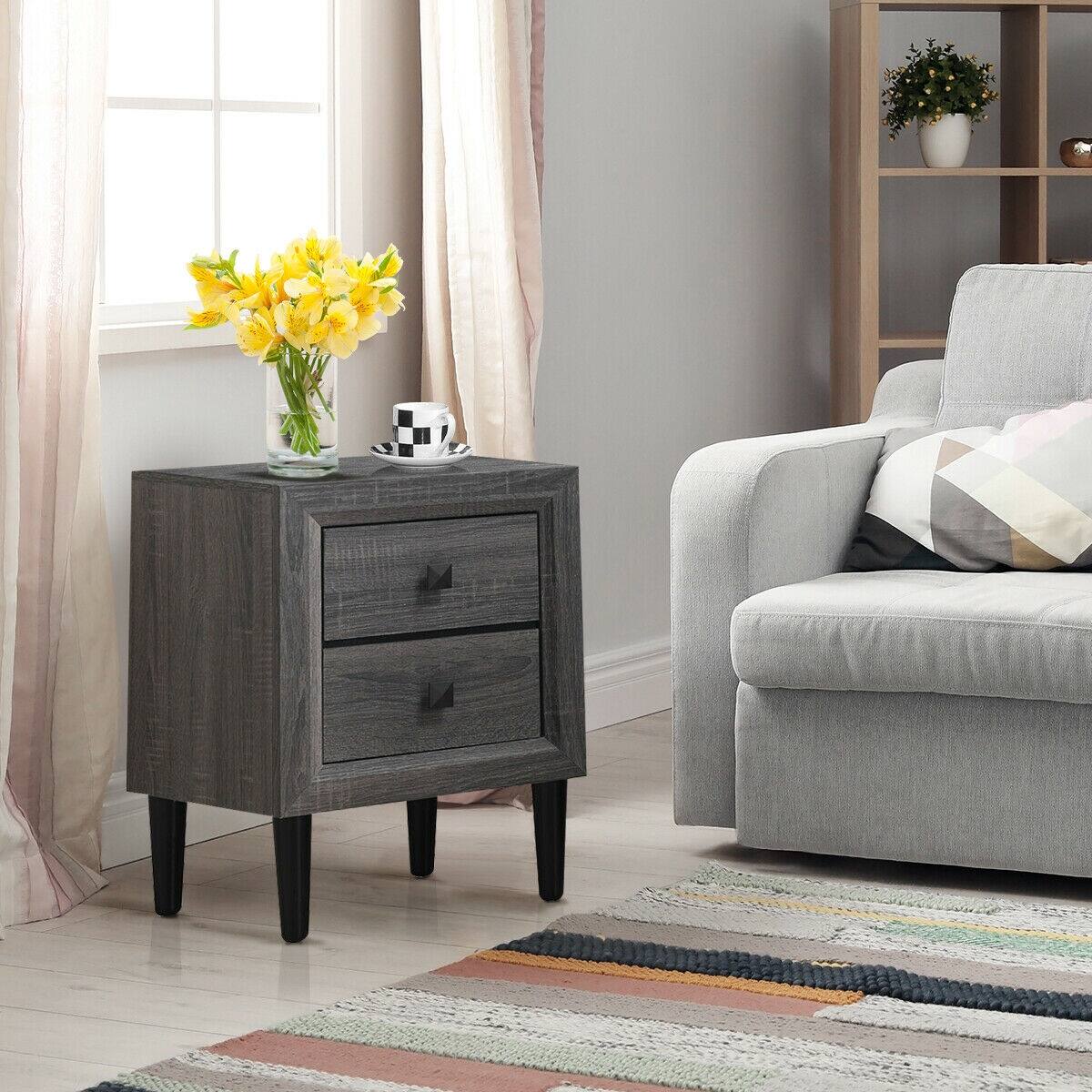 Alt View 3. SlickBlue - Retro Wooden Nightstand with 2 Drawers – Multipurpose Bedside Table for Small Spaces - Grey.