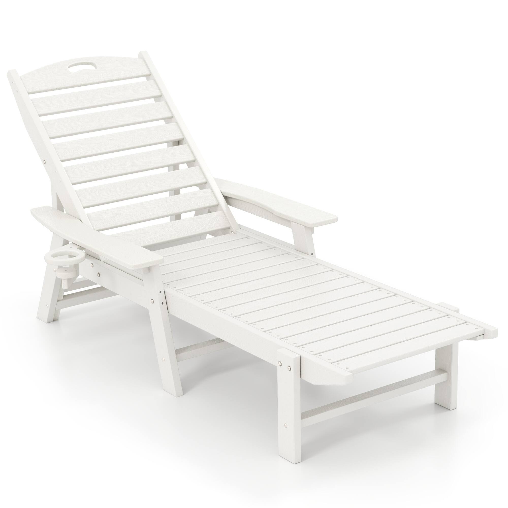 Costway - Patio Lounge Chair Chaise Adjustable Back Weatherproof HDPE Cup Holder - White