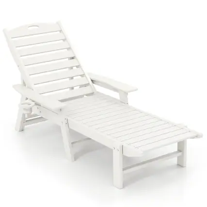 Front. Costway - Costway Patio Lounge Chair Chaise Adjustable Back Weatherproof HDPE Cup Holder - White.