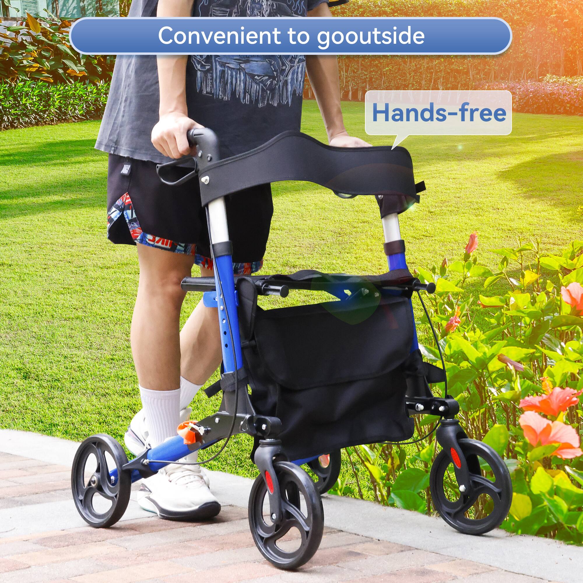 Alt View 5. Topteng - ​​8" Wheel Foldable Rollator Walker with Adjustable Seat & Height - All-Terrain Tires, 300lb Capacity, fit for Seniors​ - Black.