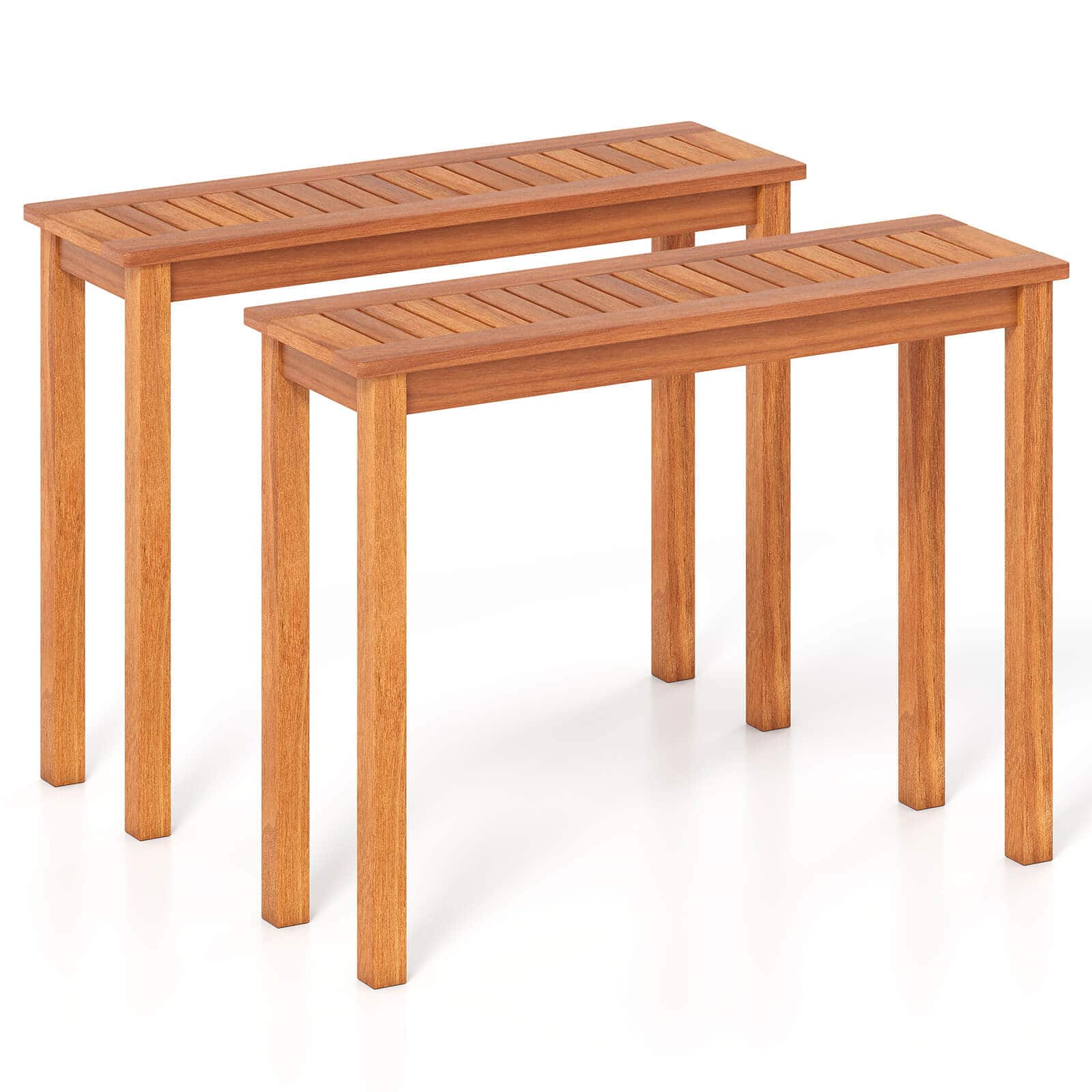 Costway - 2 PCS Outdoor Dining Table with Slatted Tabletop Buffet Bar Storage Organizer - Brown price history on PriceWatchPro