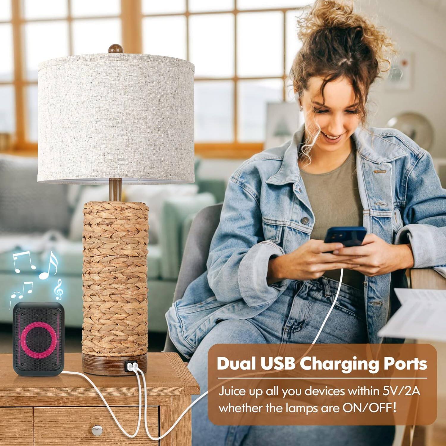 Dual USB Charging Ports  
Juice up all your devices within 5V/2A whether the lamps are ON/OFF!