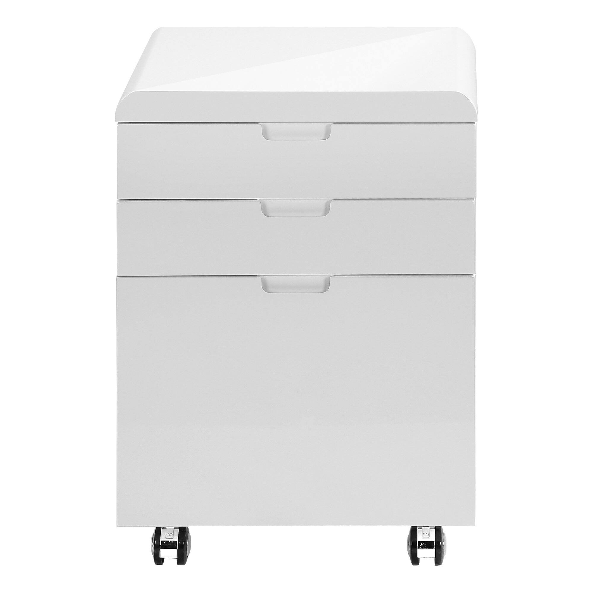 Left. TinyHomie - File Cabinet Rolling Mobile Storage Drawers Printer Stand Office Work Glossy White Laminate Contemporary Modern.
