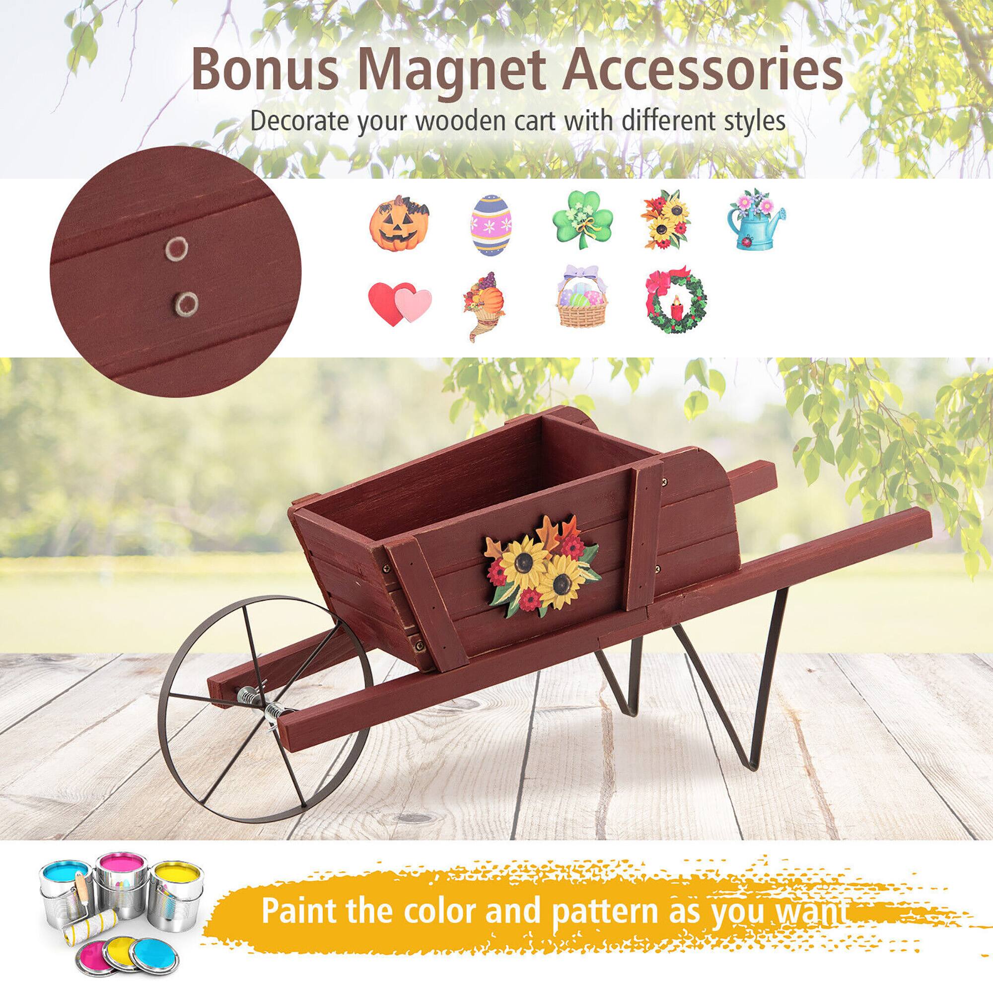 Bonus Magnet Accessories  
Decorate your wooden cart with different styles  

Paint the color and pattern as you want