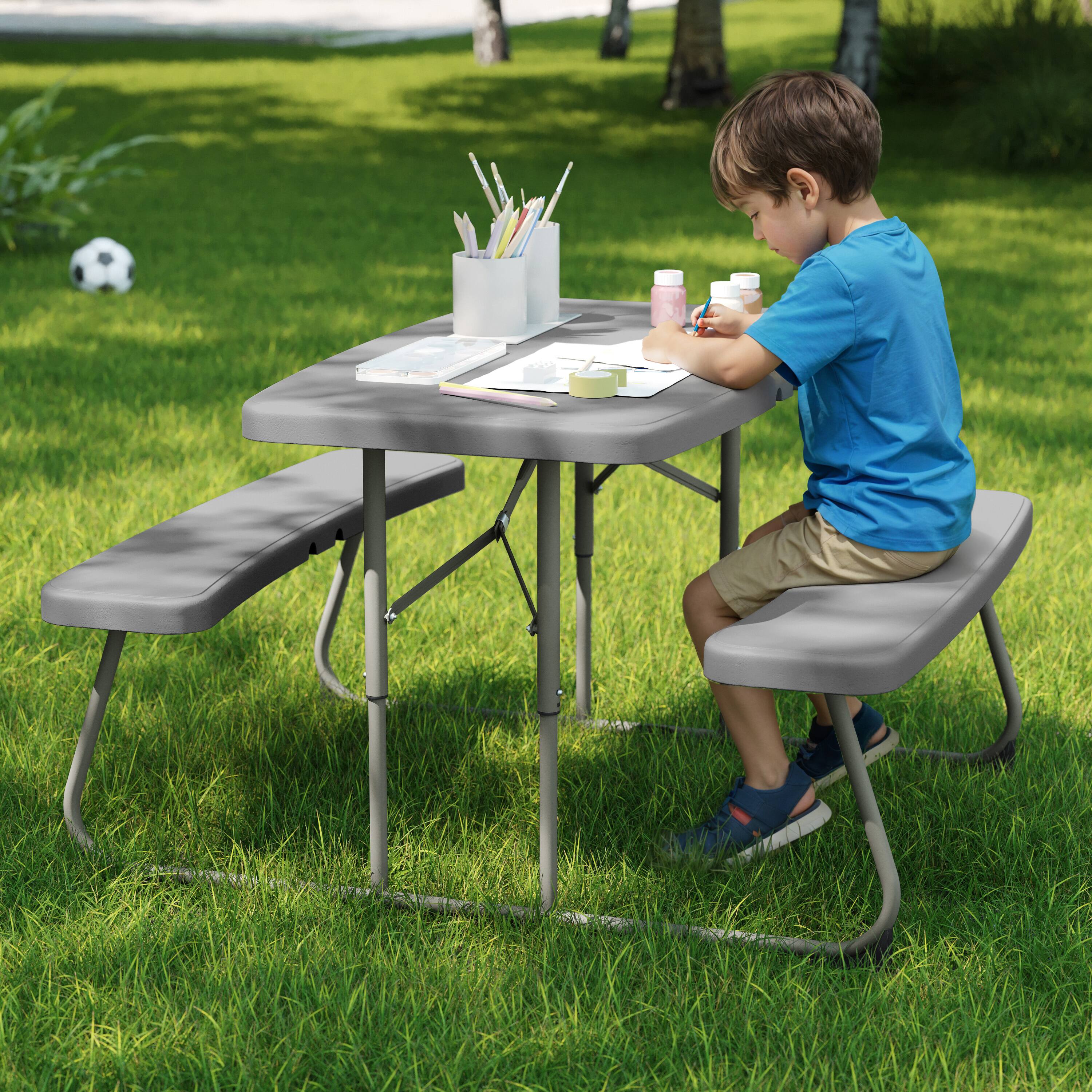 Alt View 4. Flash Furniture - Paige Easy-Fold Gray Folding Plastic Kids Outdoor Picnic Table and Benches - Commercial Grade - Seating for 4 Kids - Gray.
