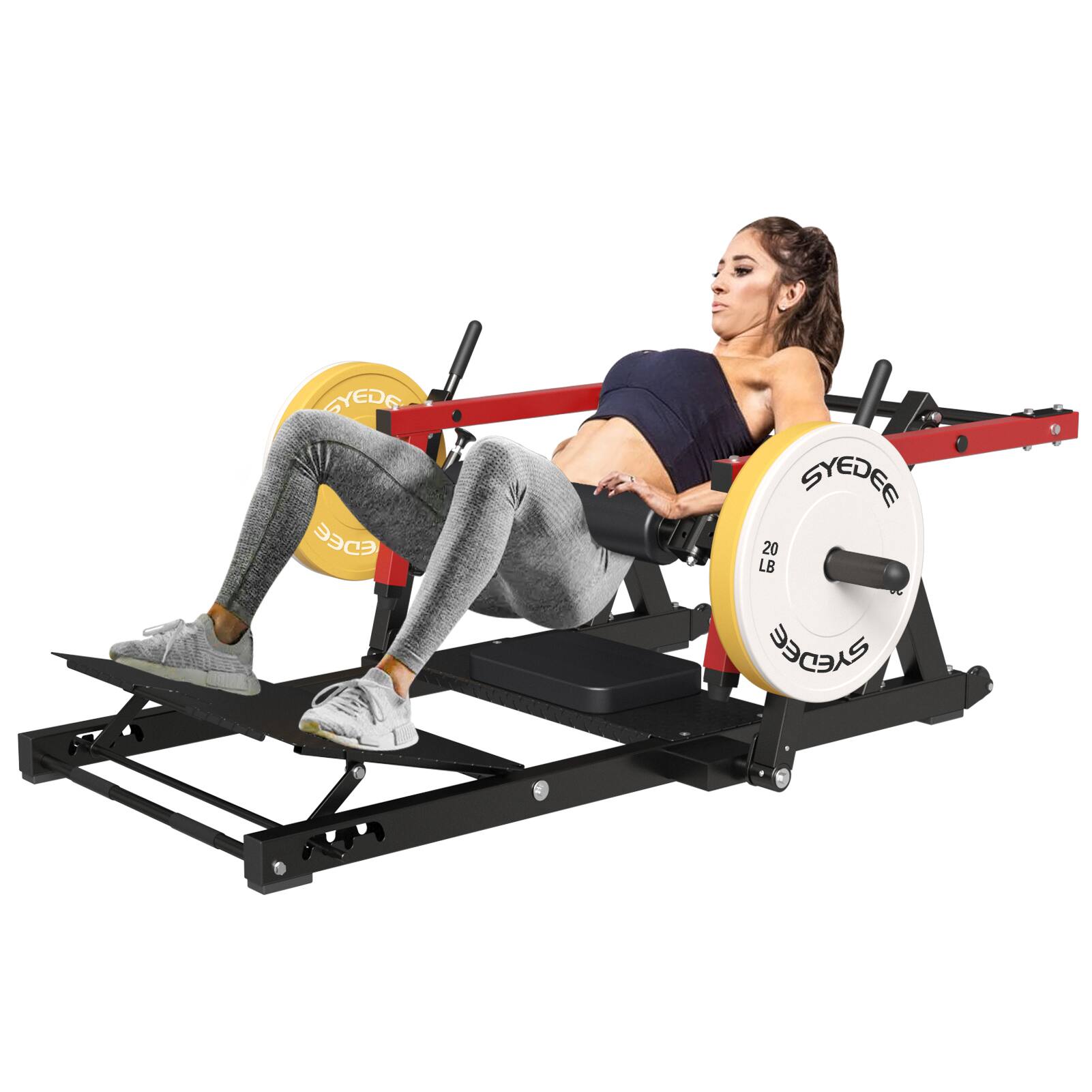 Syedee - Heavy Duty Glute Bridge & Hip Thrust Machine, Plate Loaded, 800lb Capacity, Red, Includes 1 Piece - Pink