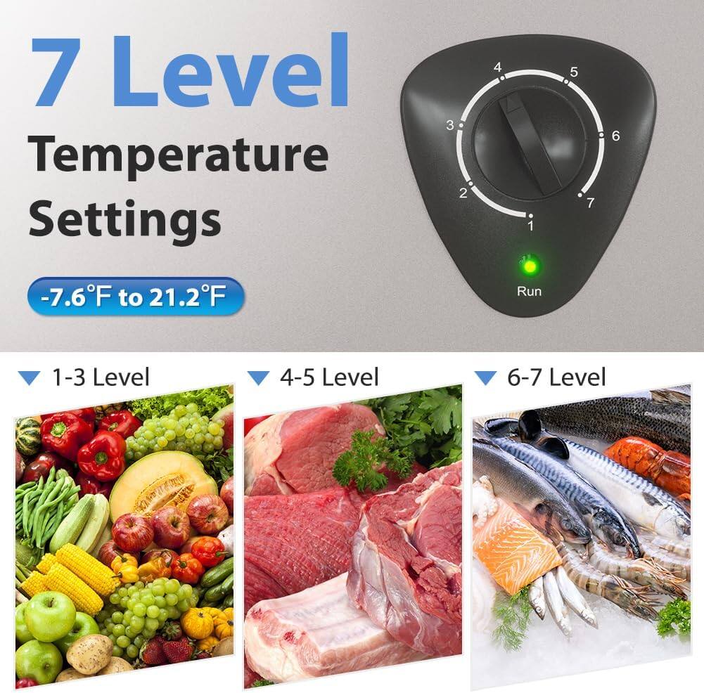 7 Level Temperature Settings  
-7.6°F to 21.2°F  

1-3 Level  
4-5 Level  
6-7 Level