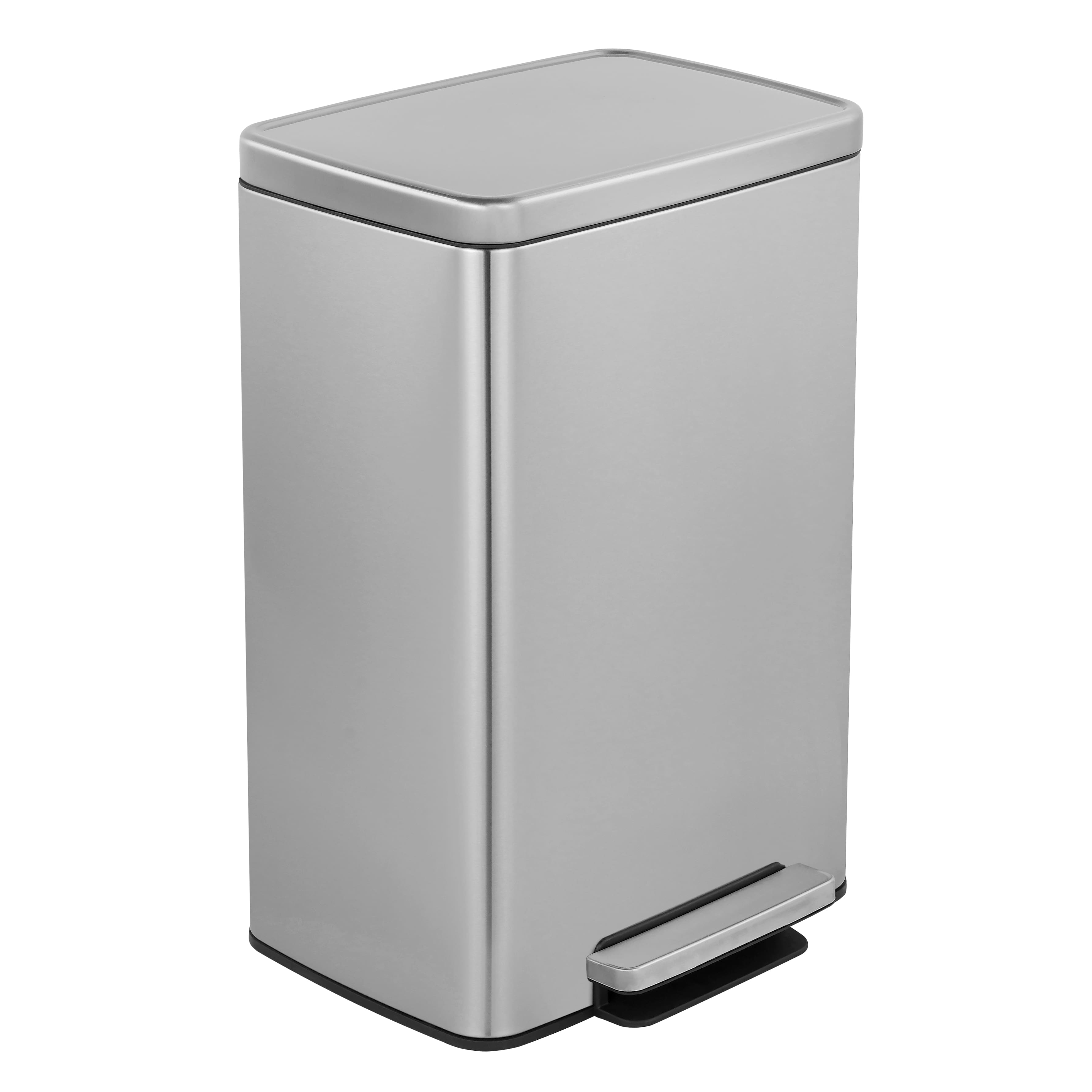 Innovaze - 13 Gal./50 Liter Rectangular Stainless Steel Step-on Trash Can for Kitchen - Silver