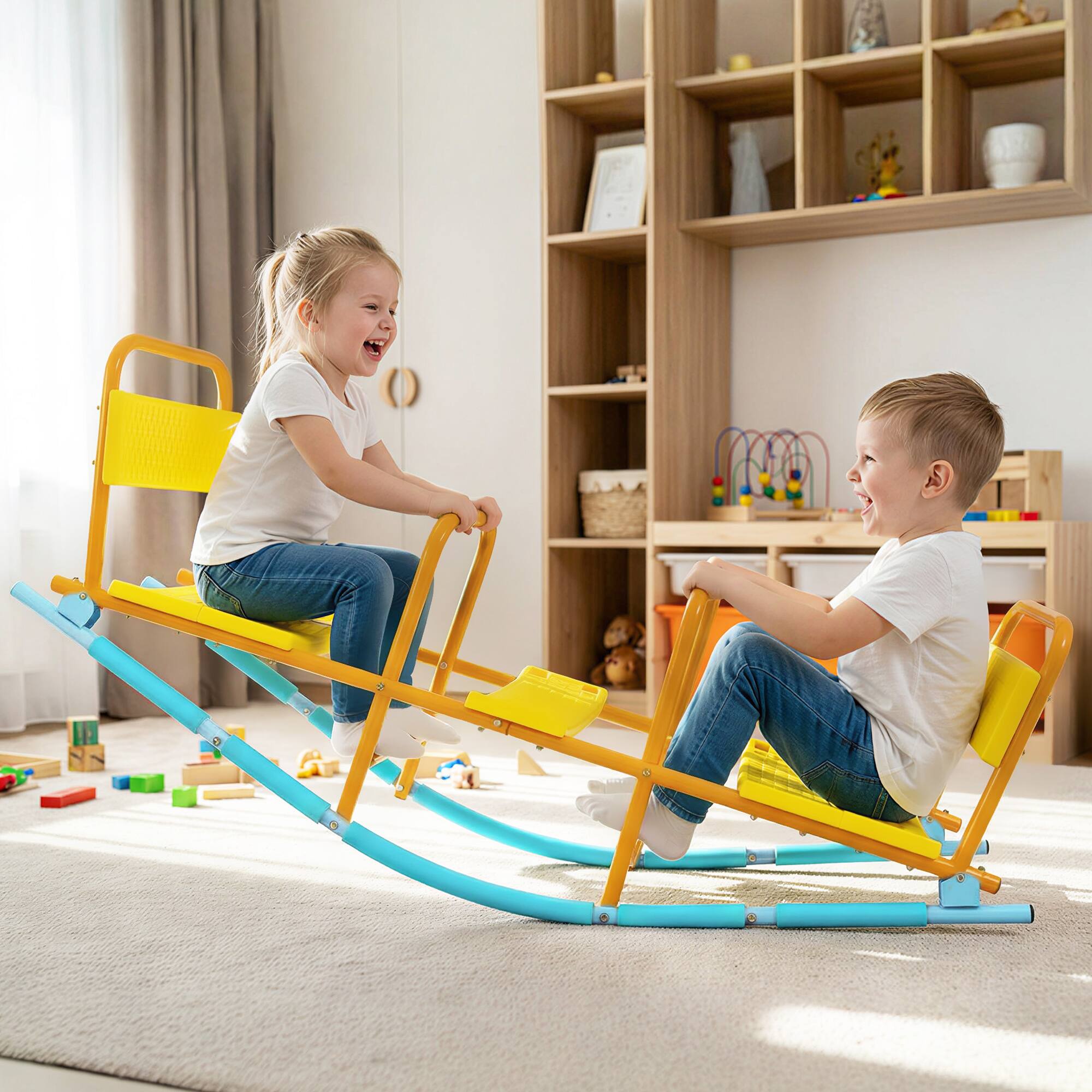 Alt View 8. Qaba - Totter Seesaw for Kids, 2 in 1 Metal Rocking Seesaw for Toddlers Age 3-8 - Yellow.