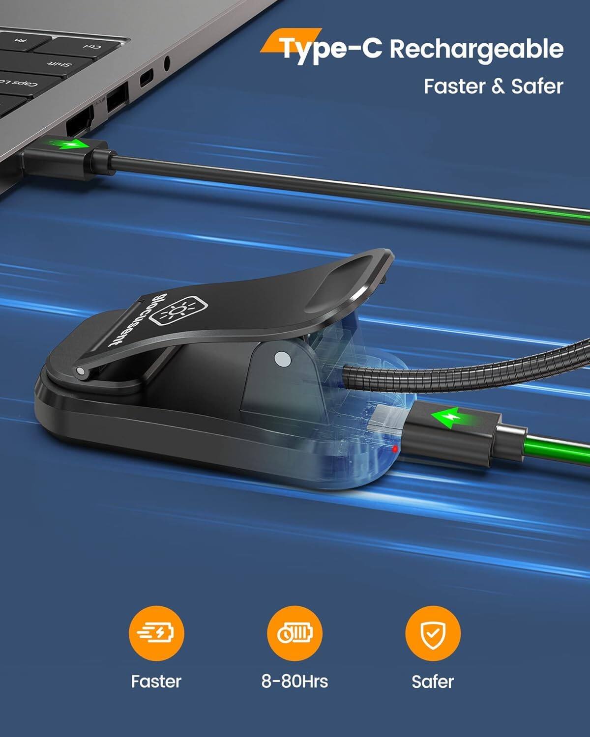 Type-C Rechargeable  
Faster & Safer  

Faster  
8-80Hrs  
Safer