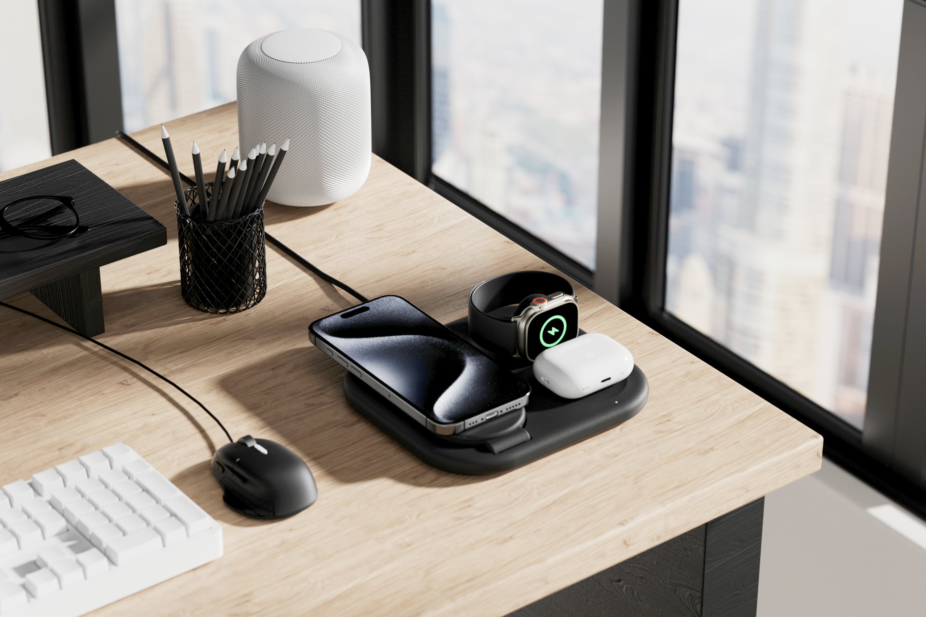 Alt View 12. Belkin - 3-in-1 15W, Foldable Magnetic Qi2 Charging Station for iPhone 17, Apple Watch, AirPods, and More, w/Non-Slip Base & PSU - Black.