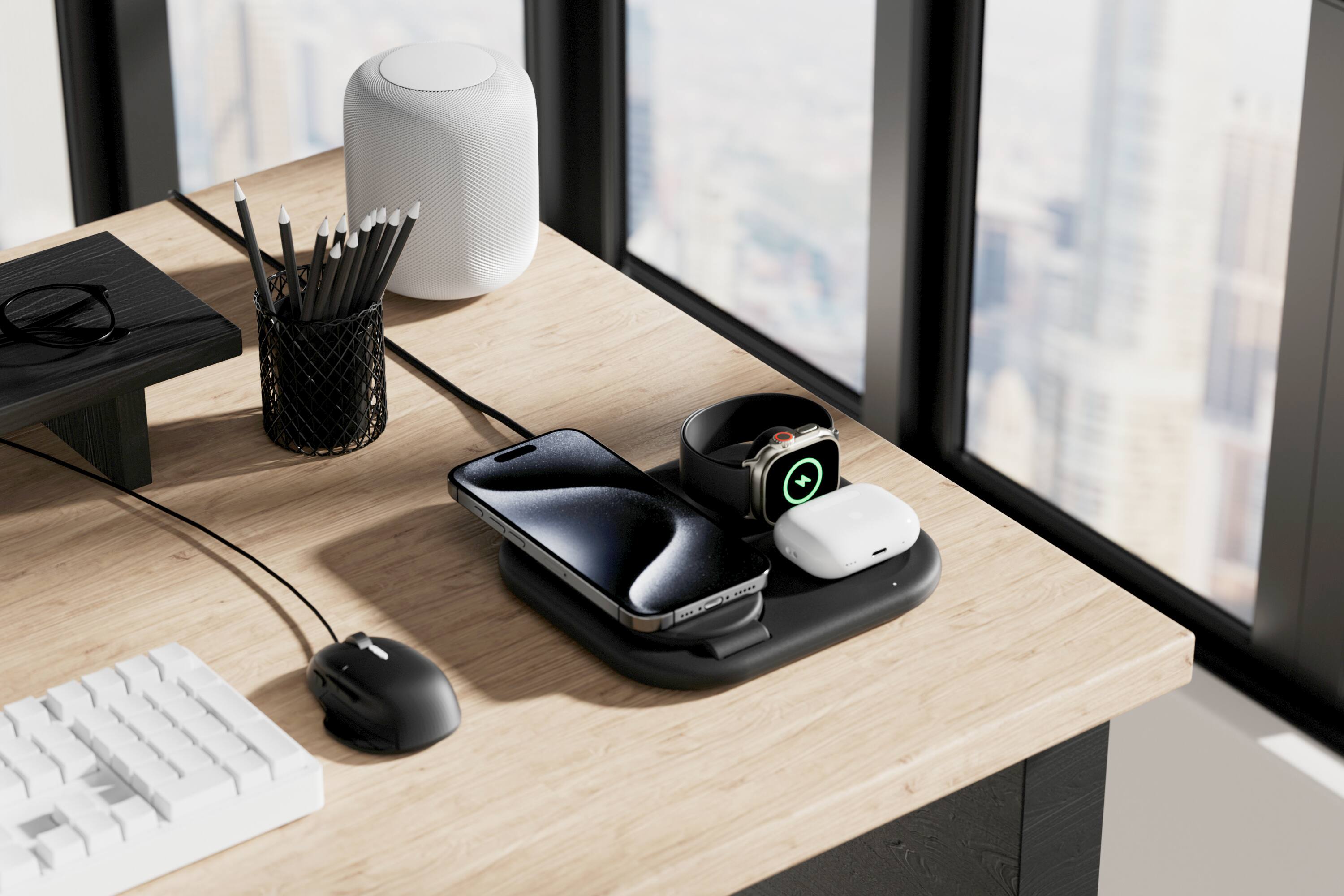 Alt View 12. Belkin - 3-in-1 15W, Foldable Magnetic Qi2 Charging Station for iPhone 17, Apple Watch, AirPods, and More, w/Non-Slip Base & PSU - Black.