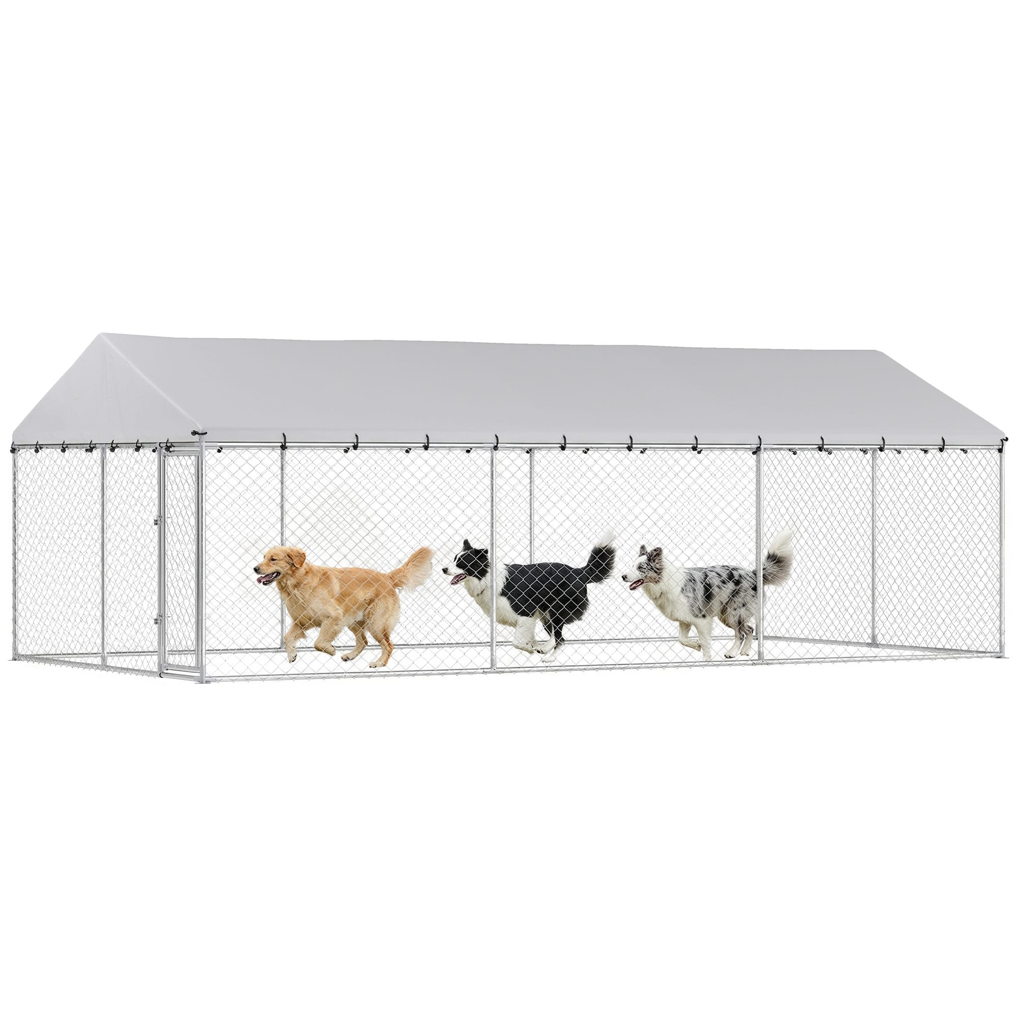 Pawhut - Duty Outdoor Dog Kennel with Waterproof Roof, 2 Secure Latches, Chain Link Dog Run for Backyard - Silver price history on PriceWatchPro