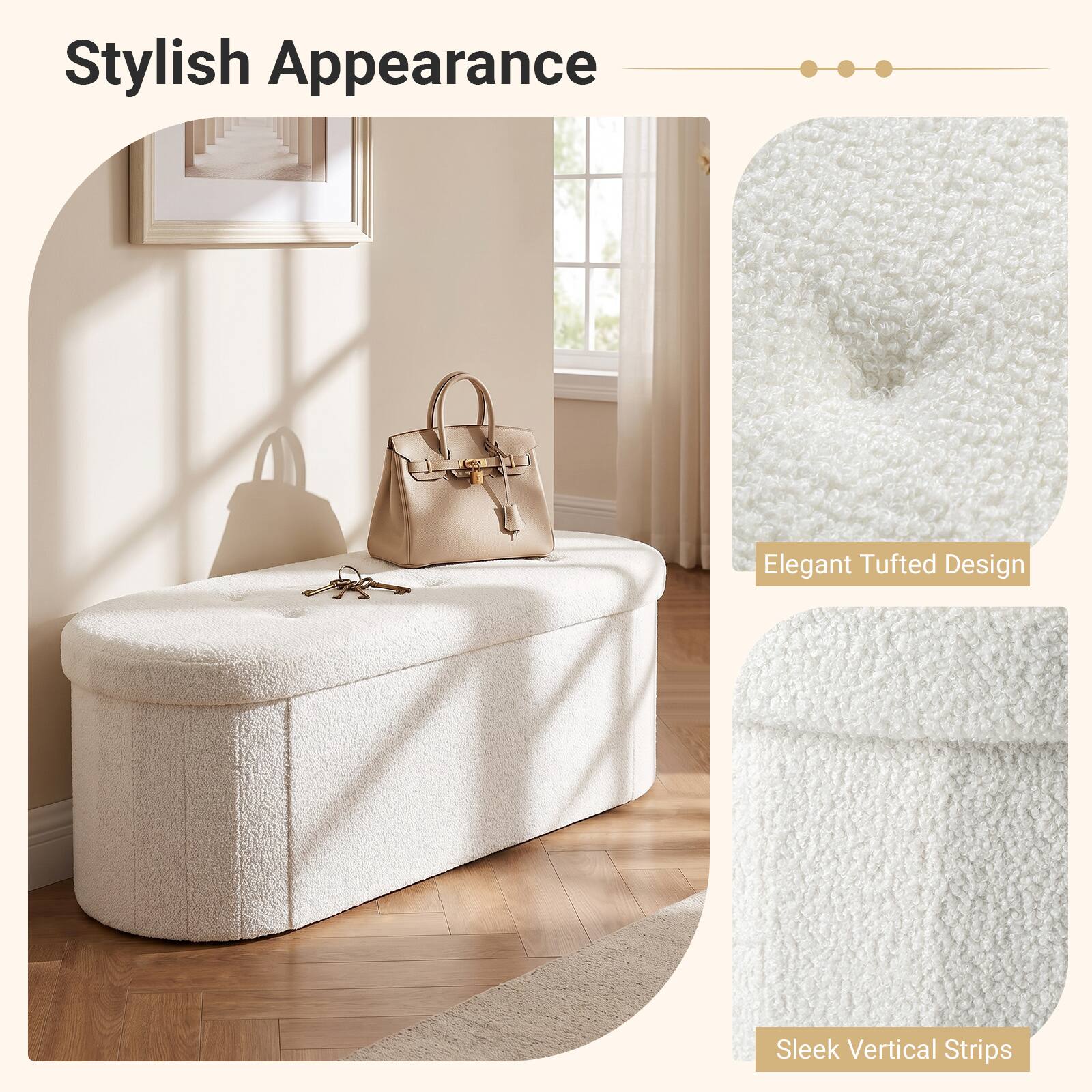 Stylish Appearance  
Elegant Tufted Design  
Sleek Vertical Strips
