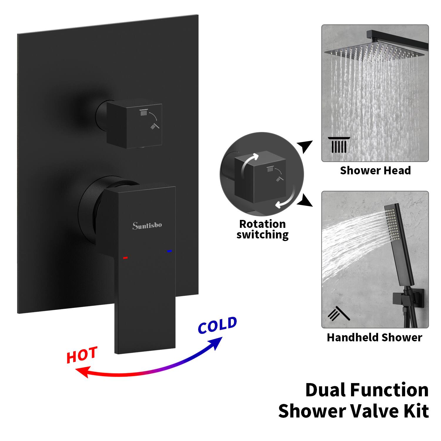 Shower Head Suntisbo Rotation switching HOT COLD Handheld Shower Dual Function Shower Valve Kit