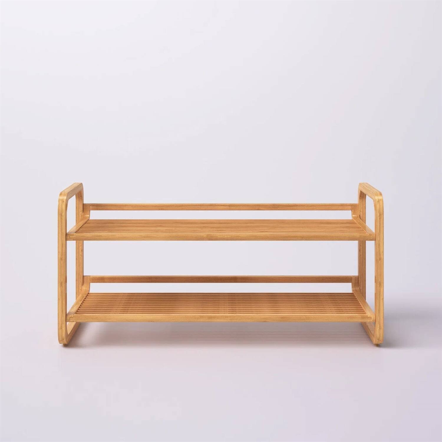 Back. Hivvago - Bamboo Modern 2-Shelf Stackable Shoe Rack - Holds up to 8 Pair of Shoes - Wallnut.