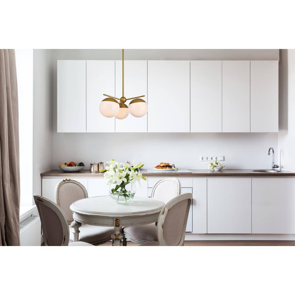 Angle. Living District - Eclipse 3 Lights Brass Pendant With Frosted White Glass - Brass And Frosted White.