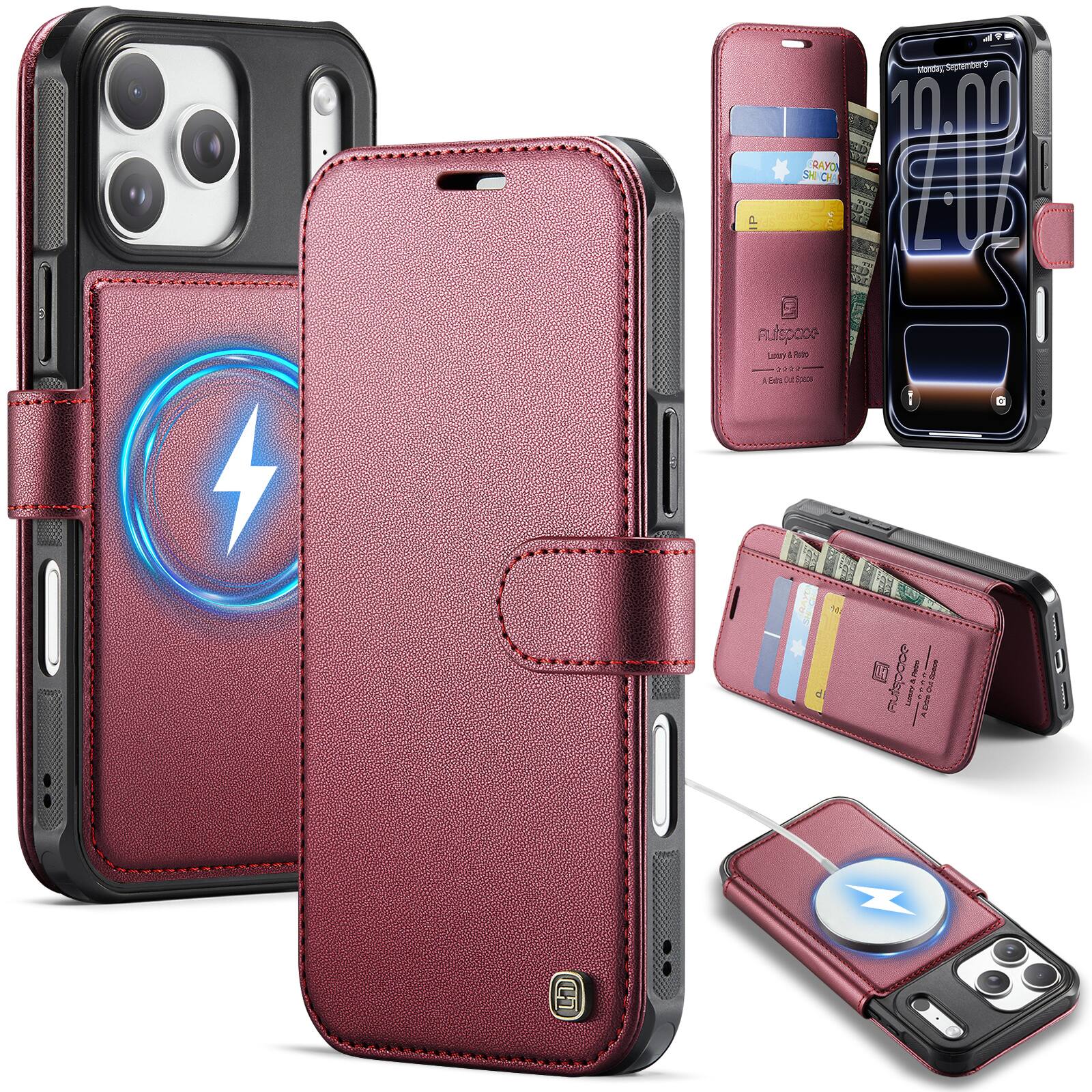 Dteck - Wallet Case for iPhone 17 Pro Max, Compatible with MagSafe, PU Leather Flip RFID Blocking Card Holder Cover - Red price history on PriceWatchPro
