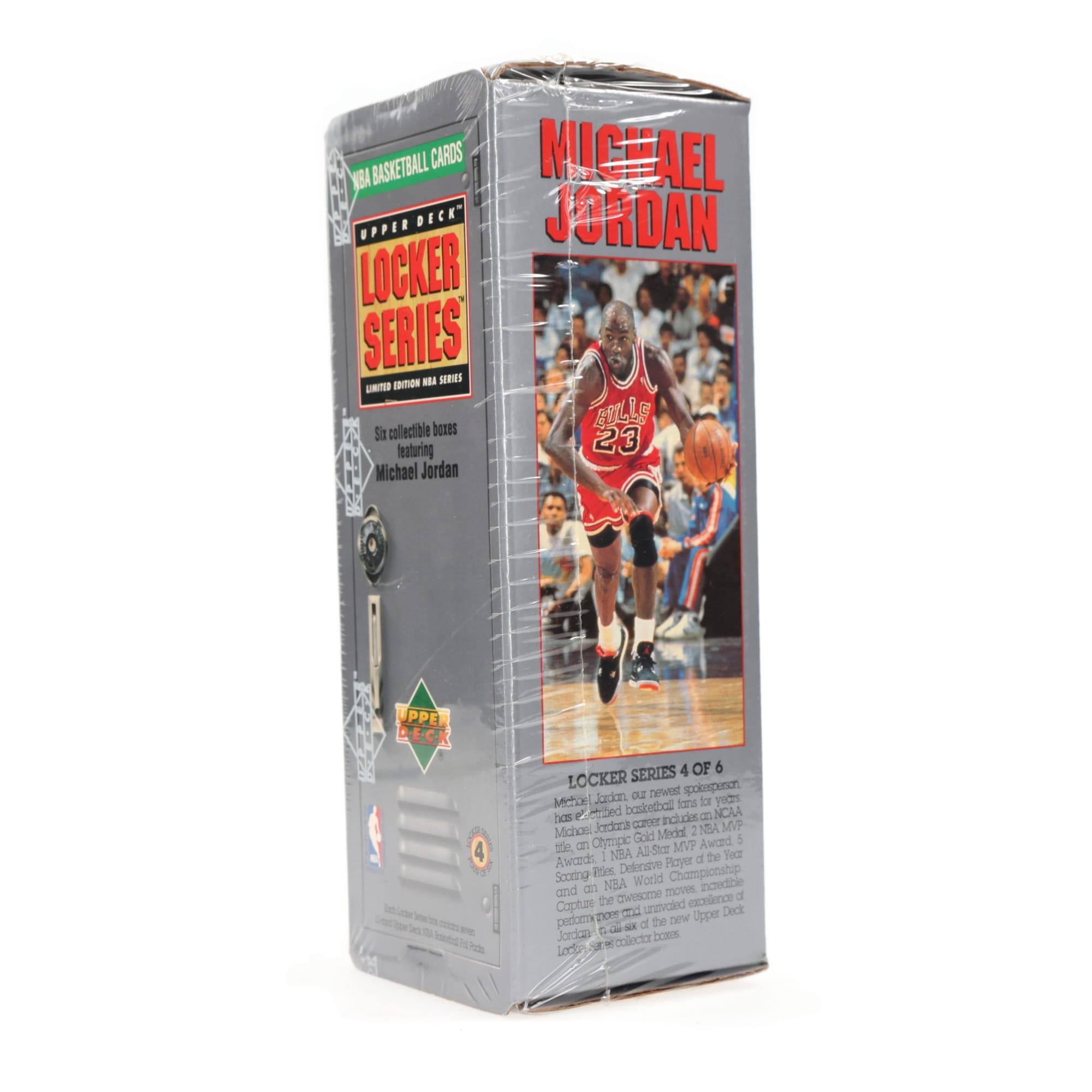 Basketball Cards  
Upper Deck  
Locker Series  
Limited Edition NBA Series  
Six collectible boxes featuring Michael Jordan  

Michael Jordan, our newest spokesperson, is one of the most decorated basketball players in NBA history. Michael Jordan was named NBA MVP 5 times, Olympic Gold Medalist MVP, NBA Defensive Player of the Year, NBA Scoring Champion, NBA World Champion, and the awesome movie "Space Jam" captures the unparalleled excellence of Michael Jordan. Upper Deck is proud to offer this collection.  

Locker Series 4 of 6  
Michael Jordan  
Upper Deck
