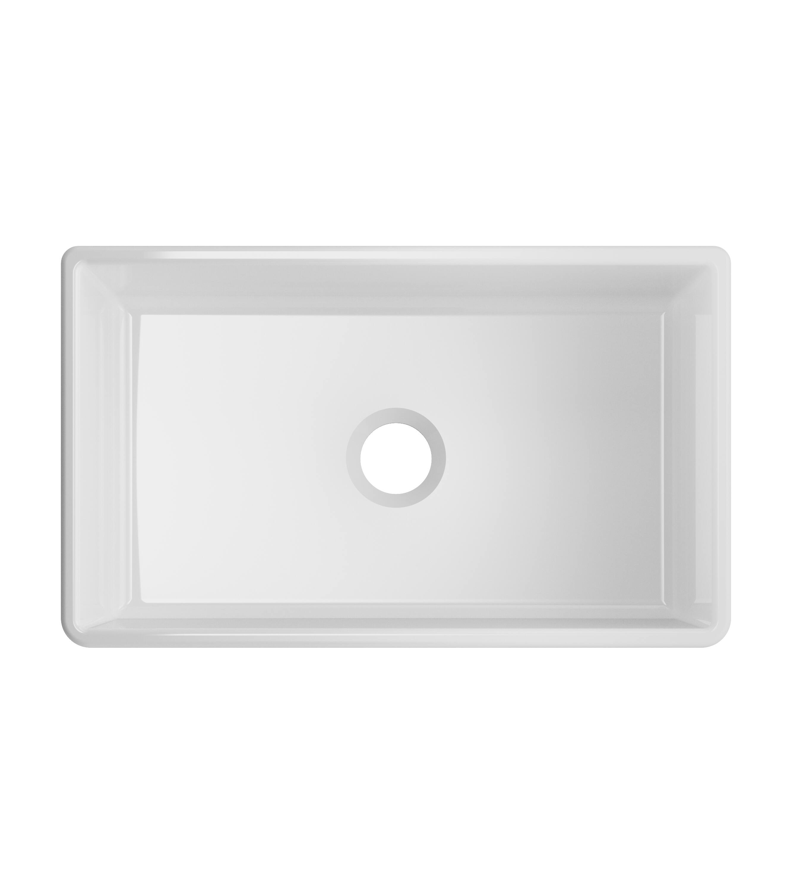 Left. Winpro - Farmhouse Apron Front Fireclay 33 in. x 18 in. x 10 in. Plain Single Bowl Kitchen Sink with Center Drain in White - White.
