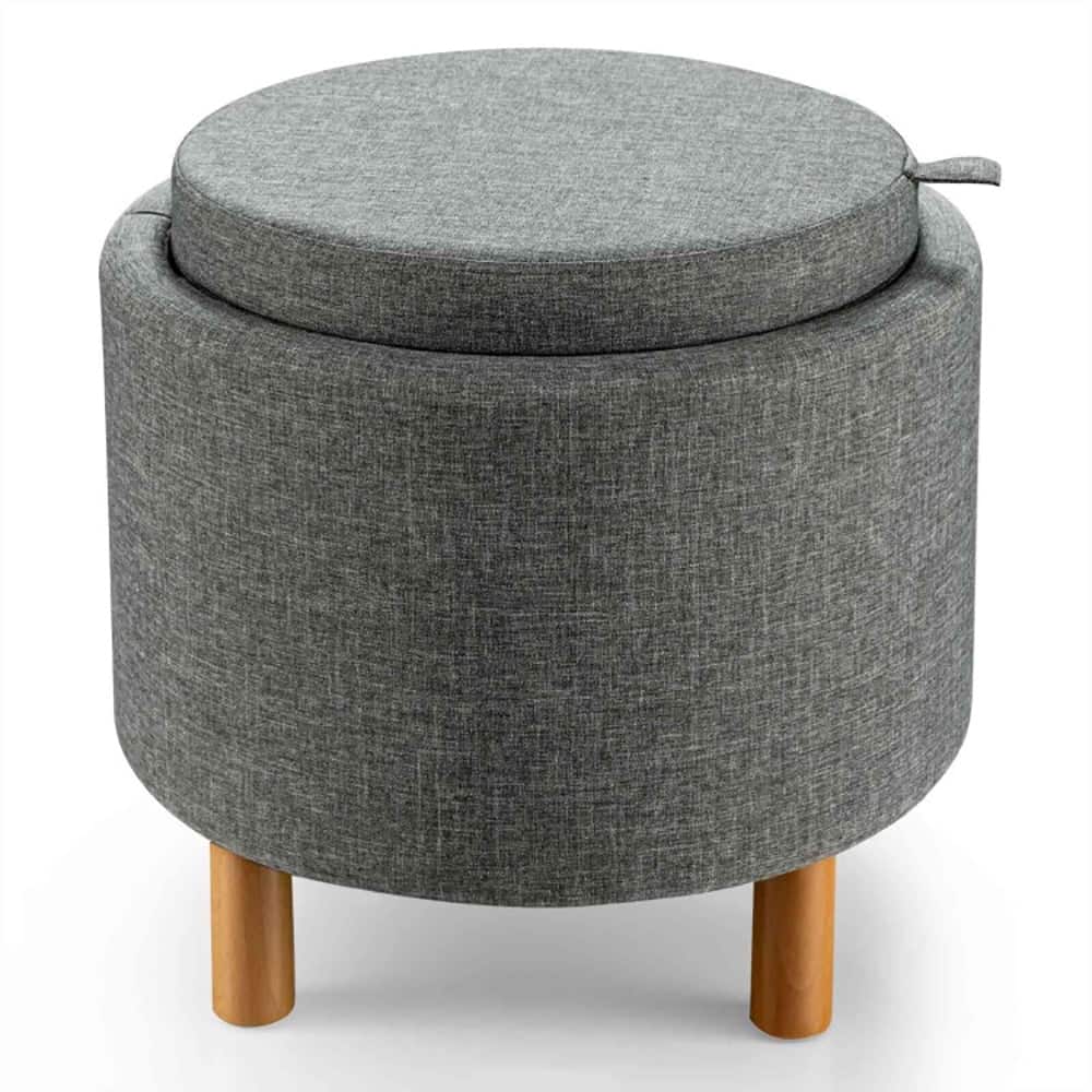 Kadyn - Ottoman Bench,Ottoman Foot Rest Chair,Round Fabric Storage Ottoman with Tray and Non-Slip Pads for Bedroom - Gray