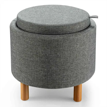 Front. Kadyn - Ottoman Bench,Ottoman Foot Rest Chair,Round Fabric Storage Ottoman with Tray and Non-Slip Pads for Bedroom-Gray - Gray.