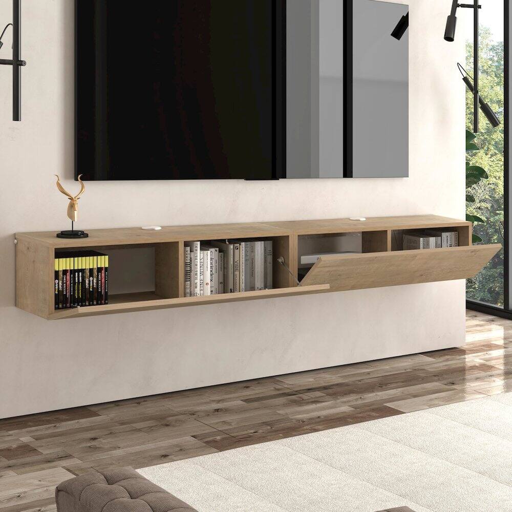 Back. Atelier Mobili - Floating TV Stand & Floating Entertainment Center (71 Inch, 2 Doors) - Beige.