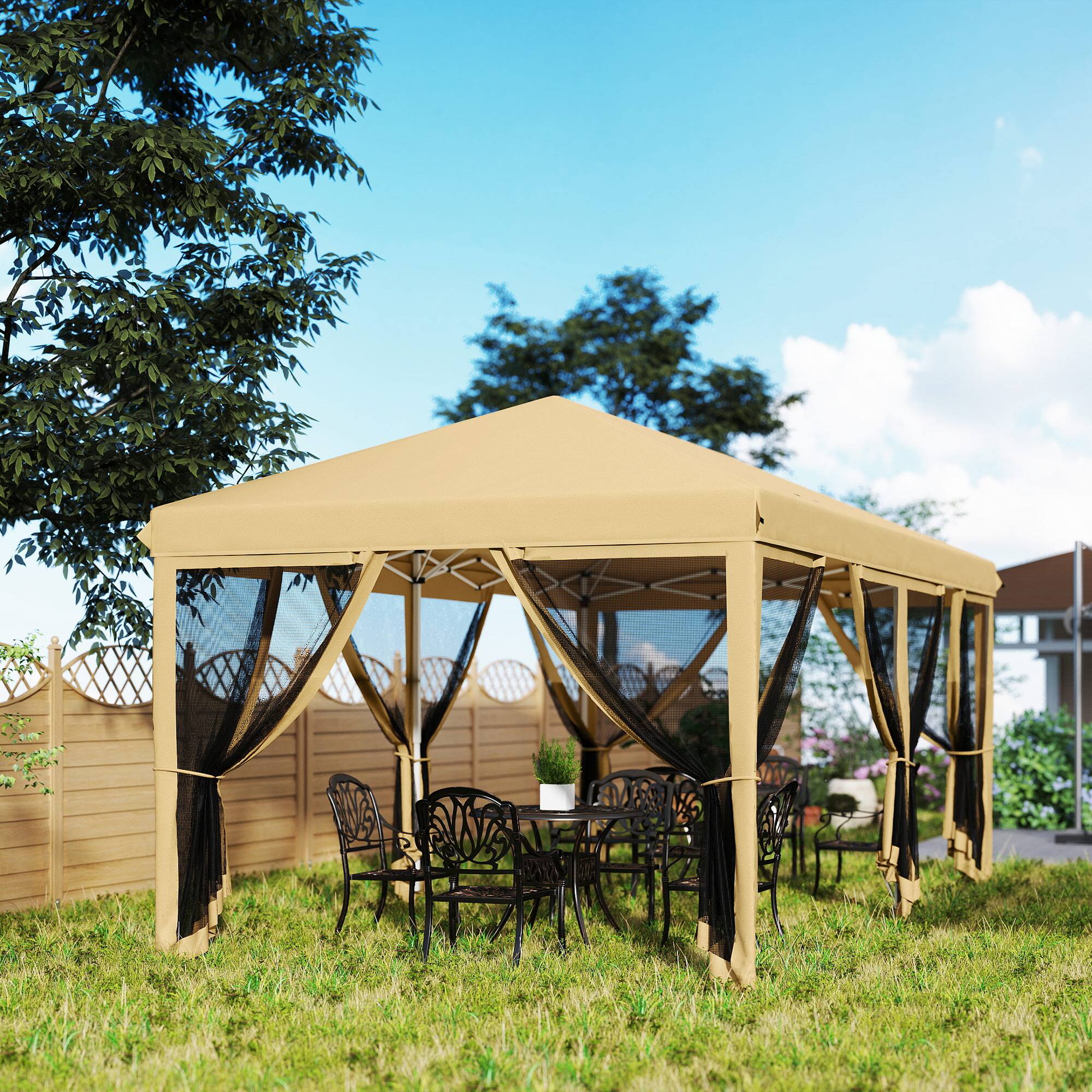 Alt View 7. Outsunny - 10' x 20' Pop Up Canopy Tent with Netting, Heavy Duty Instant Sun Shelter - Beige.