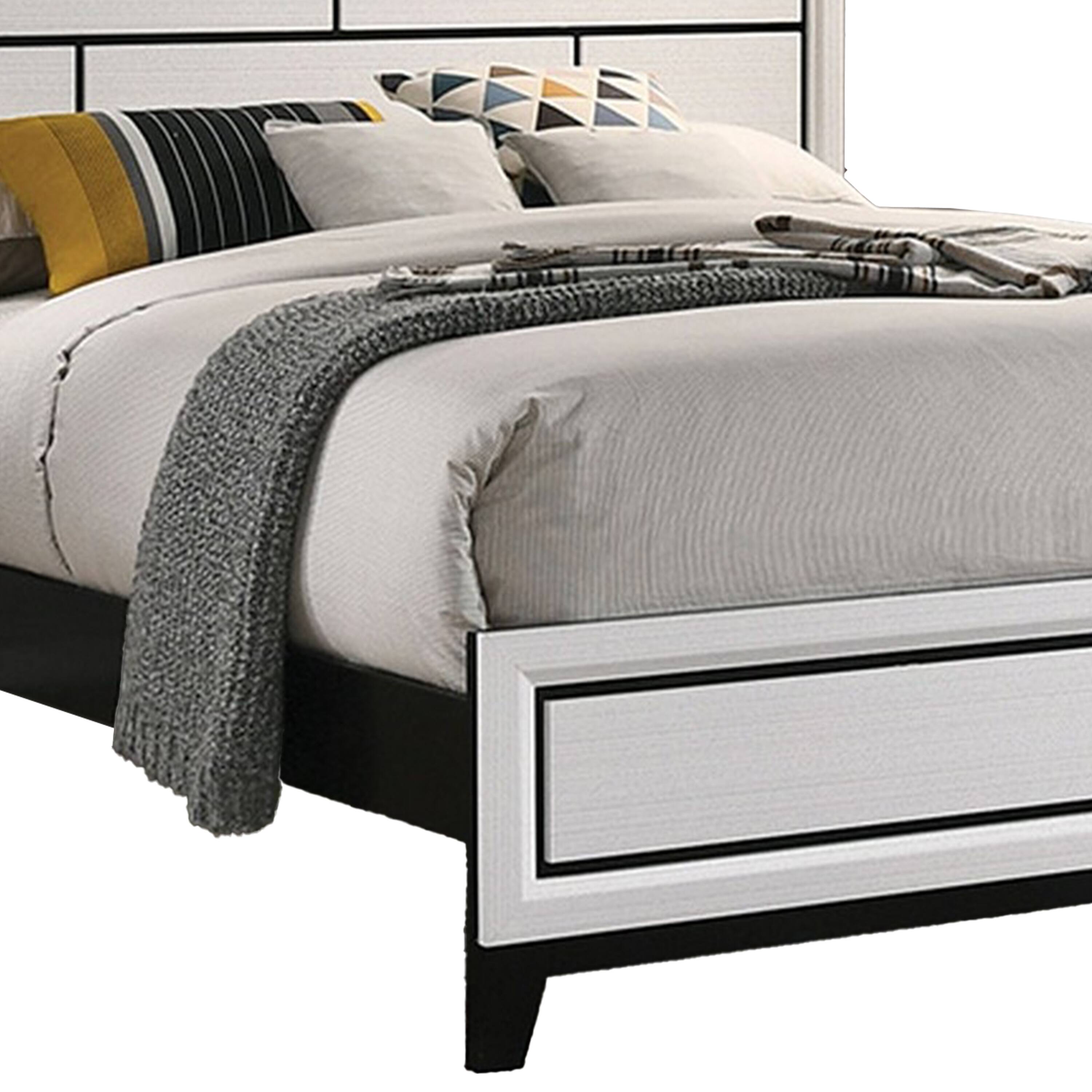 Alt View 2. Manhattan Lane - Erica King Size Bed, White and Black Wood Finish, Panel Style Headboard - White, Black, Nickel.