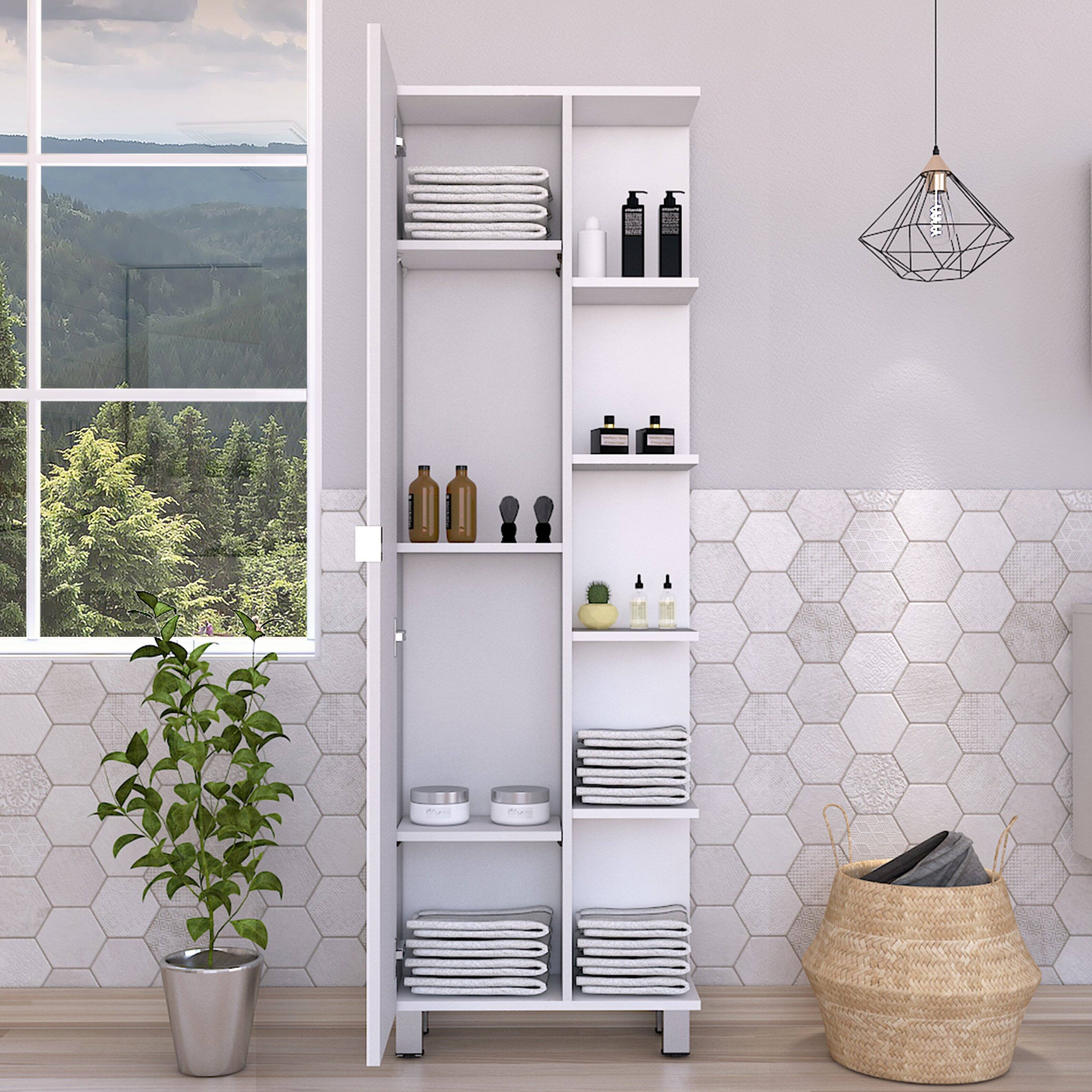 Front. TinyHomie - Corner Cabinet Womppi Five Open Shelves Single Door White Finish - White.