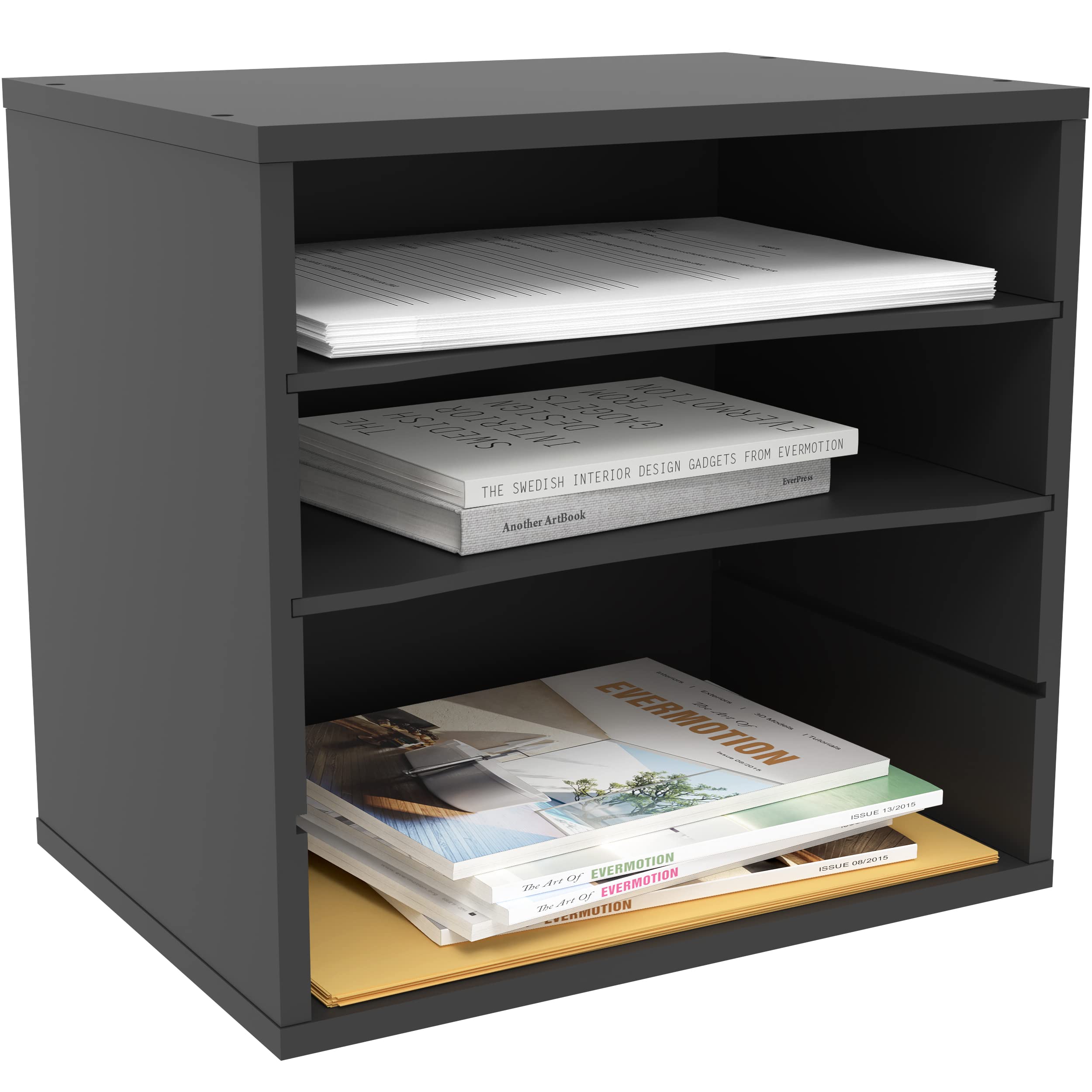 Sure, here is the corrected and grouped text from the image:

---

**Top Shelf:**
- "THE SWEDISH INTERIOR DESIGN GADGETS FROM EVERMOTION"
- "Another ArtBook"

**Middle Shelf:**
- "EVERMOTION"
- "ISSUE 19/2015"

**Bottom Shelf:**
- "The Art of EVERMOTION"
- "ISSUE 09/2015"

---

This text appears to be from various publications related to interior design and art, specifically from Evermotion.