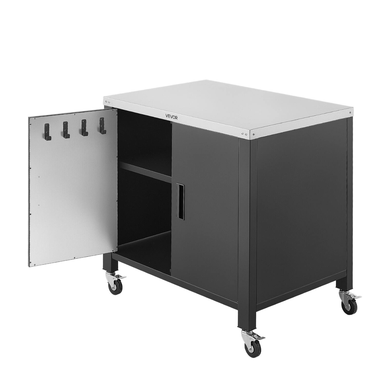 Alt View 5. VEVOR - Outdoor Grill Cart with Storage Cabinet, 40 Inch Grill Table, Waterproof Kitchen Island with Stainless Steel Top - Black;Silver.